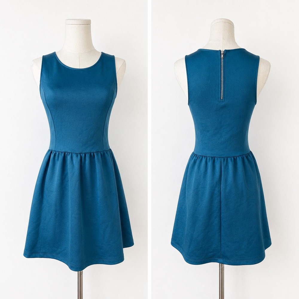 H&M Divided XS Teal Blue Stretch Skater Preppy Mini Dress Fit & Flare Y2K